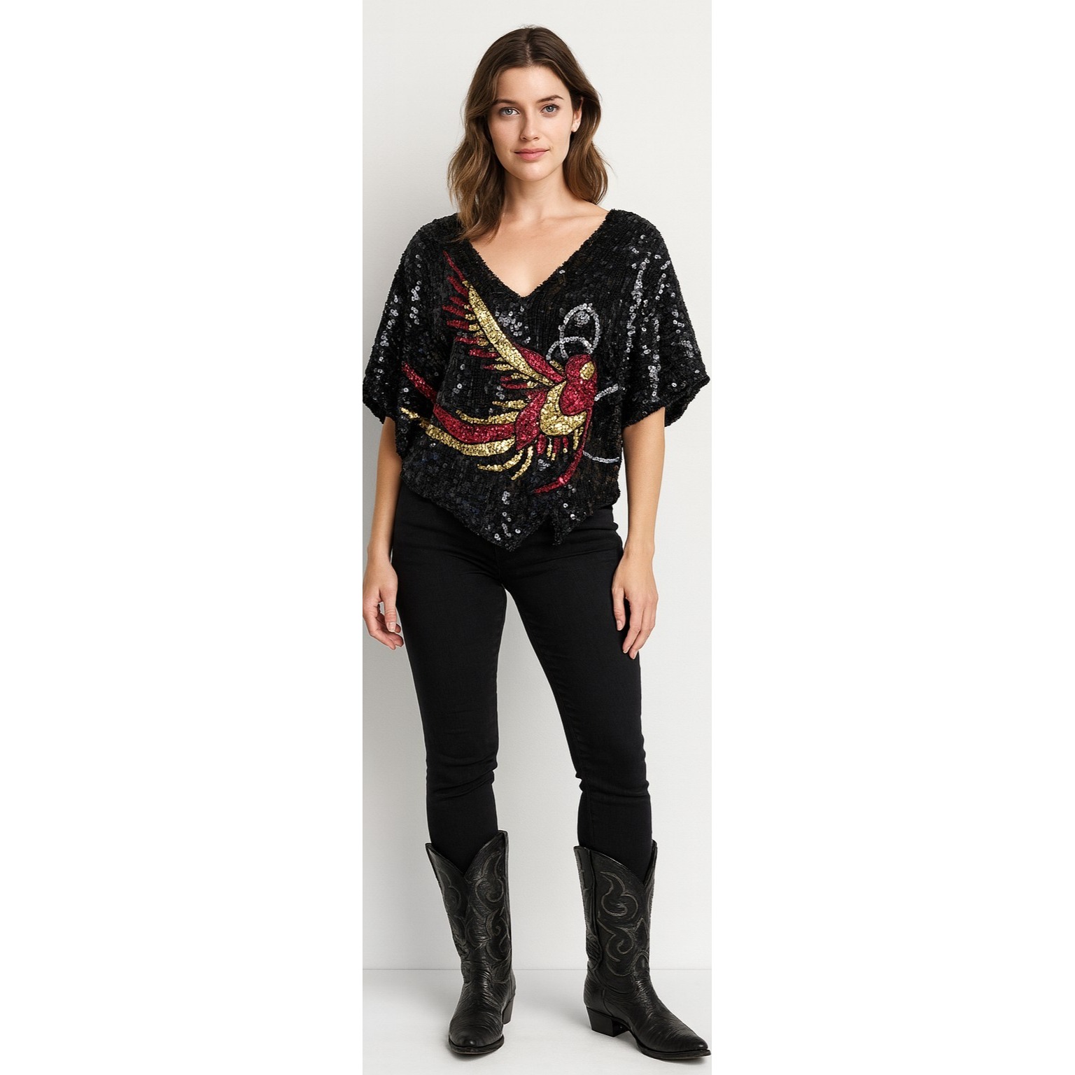 Vtg Julian Creation Ny Beaded Sequin Silk Blouse 0/S Metallic Boho Christmas Nwt